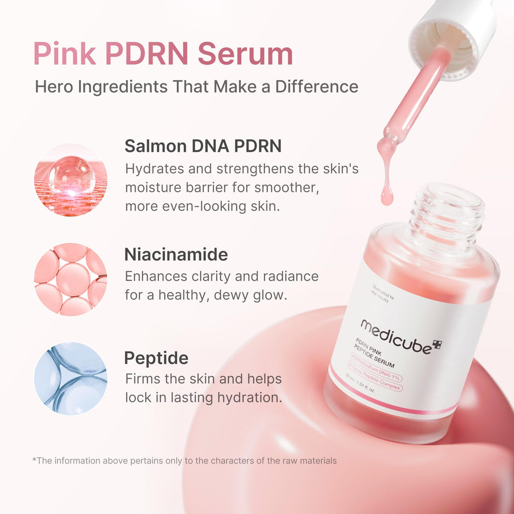 medicube Salmon DNA PDRN Pink Peptide Serum, Pink glow serum, Peptide, Niacinamide, Hydrating & Moisturizing & Firming, Uneven Skin Tone, Korean Skincare | 1.01 fl.oz. (1.01 fl.oz., Salmon DNA PDRN)